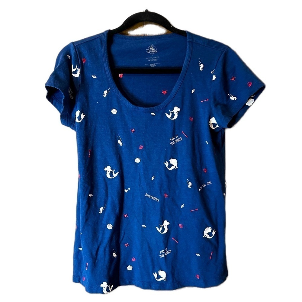 Disney Little Mermaid Blue White Red Ariel Movie Short Sleeve Tee Shirt Sz L